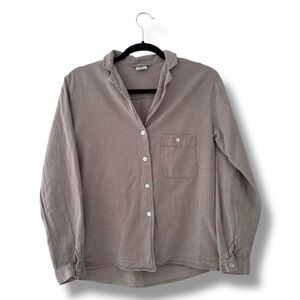Restoration Hardware Taupe Cotton Cashmere Blend Button-Up Night Shirt Size XS